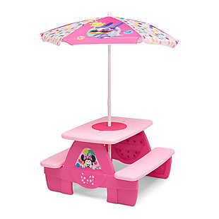 Delta Children Disney Minnie Mouse 4 Seat Activity Picnic Table with Umbrella and LEGO Compatible Tabletop, , large