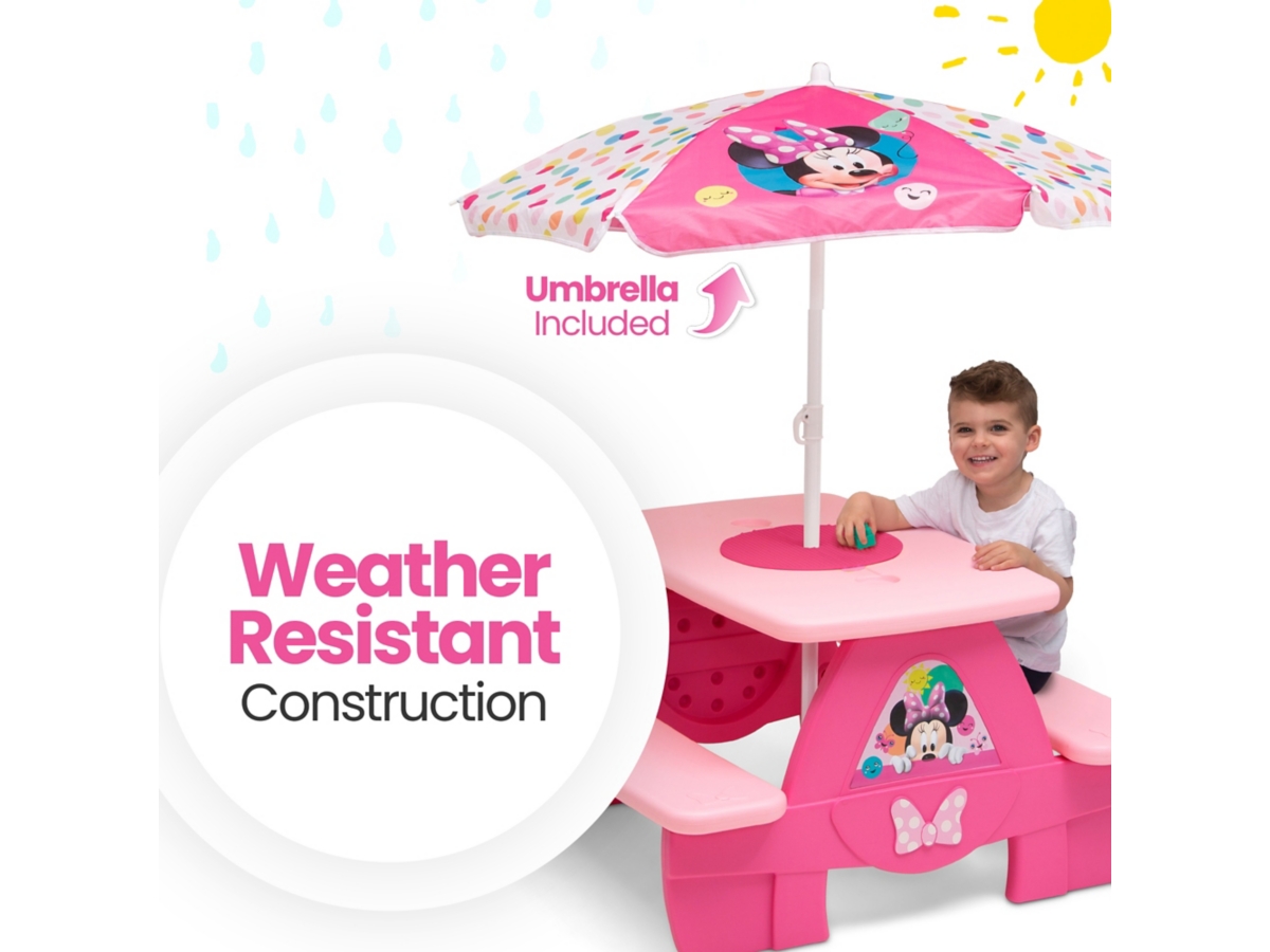 Delta Children Disney Minnie Mouse LEGO compatible Picnic Table with Umbrella Ashley