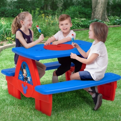 Delta Children Disney Mickey Mouse 4 Seat Activity Picnic Table with Umbrella and LEGO Compatible Tabletop, , large