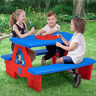Delta Children Disney Mickey Mouse 4 Seat Activity Picnic Table with Umbrella and LEGO Compatible Tabletop, , rollover