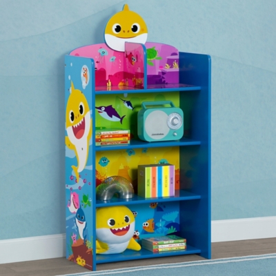 Delta Children Baby Shark Wooden Playhouse 4-Shelf Bookcase for Kids, Blue