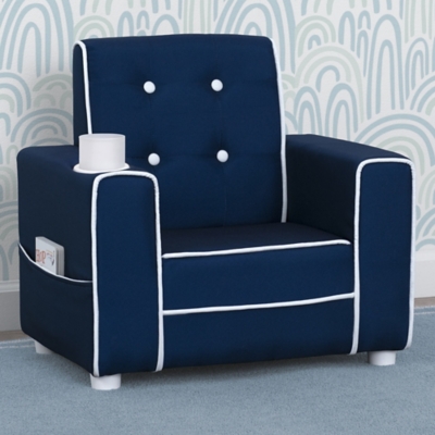 Delta Children Chelsea Kids Upholstered Chair with Cup Holder, Blue
