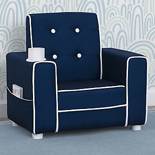 Delta Children Chelsea Kids Upholstered Chair with Cup Holder, Blue, rollover