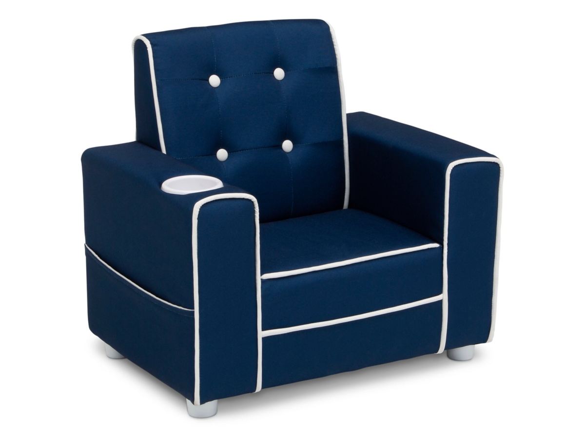 Delta Children Chelsea Kids Upholstered Chair with Cup Holder, Blue, large