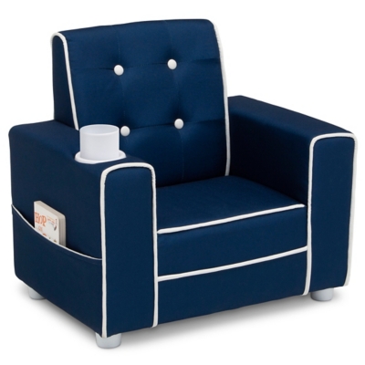 Delta Children Chelsea Kids Upholstered Chair with Cup Holder, Blue, large