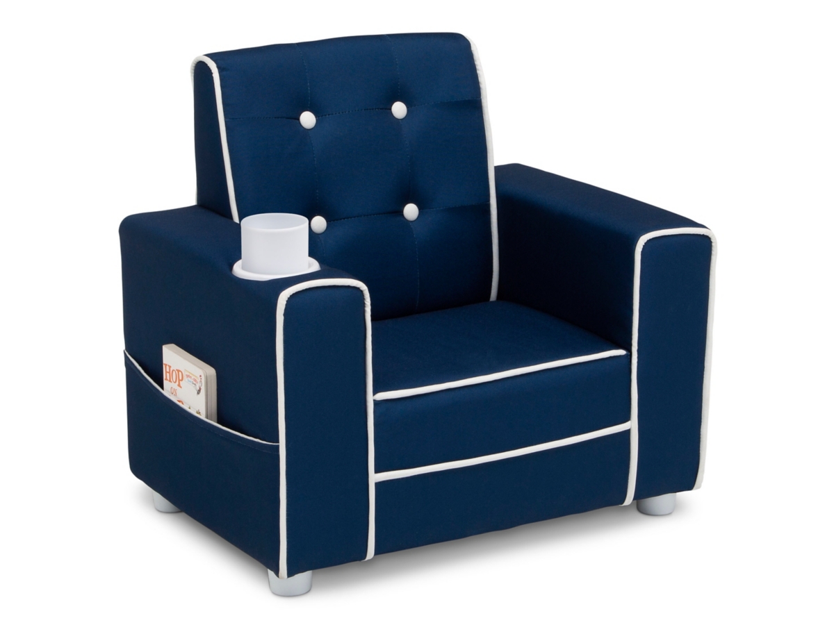 Delta Children Chelsea Kids Upholstered Chair with Cup Holder, Blue, large