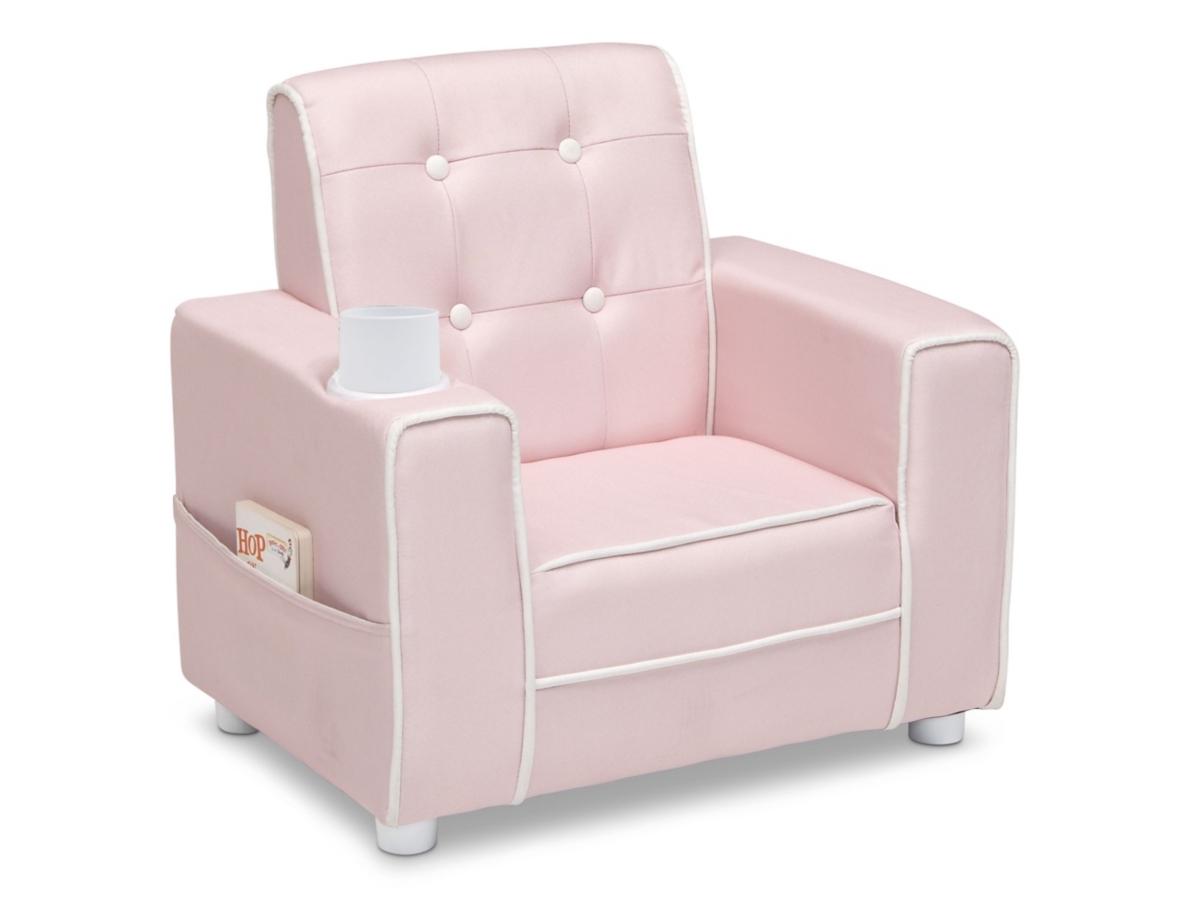Delta Children Chelsea Kids Upholstered Chair with Cup Holder, Pink, large