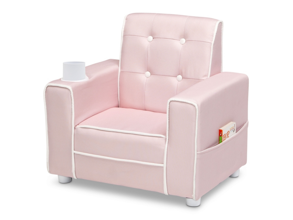 Delta Children Chelsea Kids Upholstered Chair with Cup Holder, Pink, large