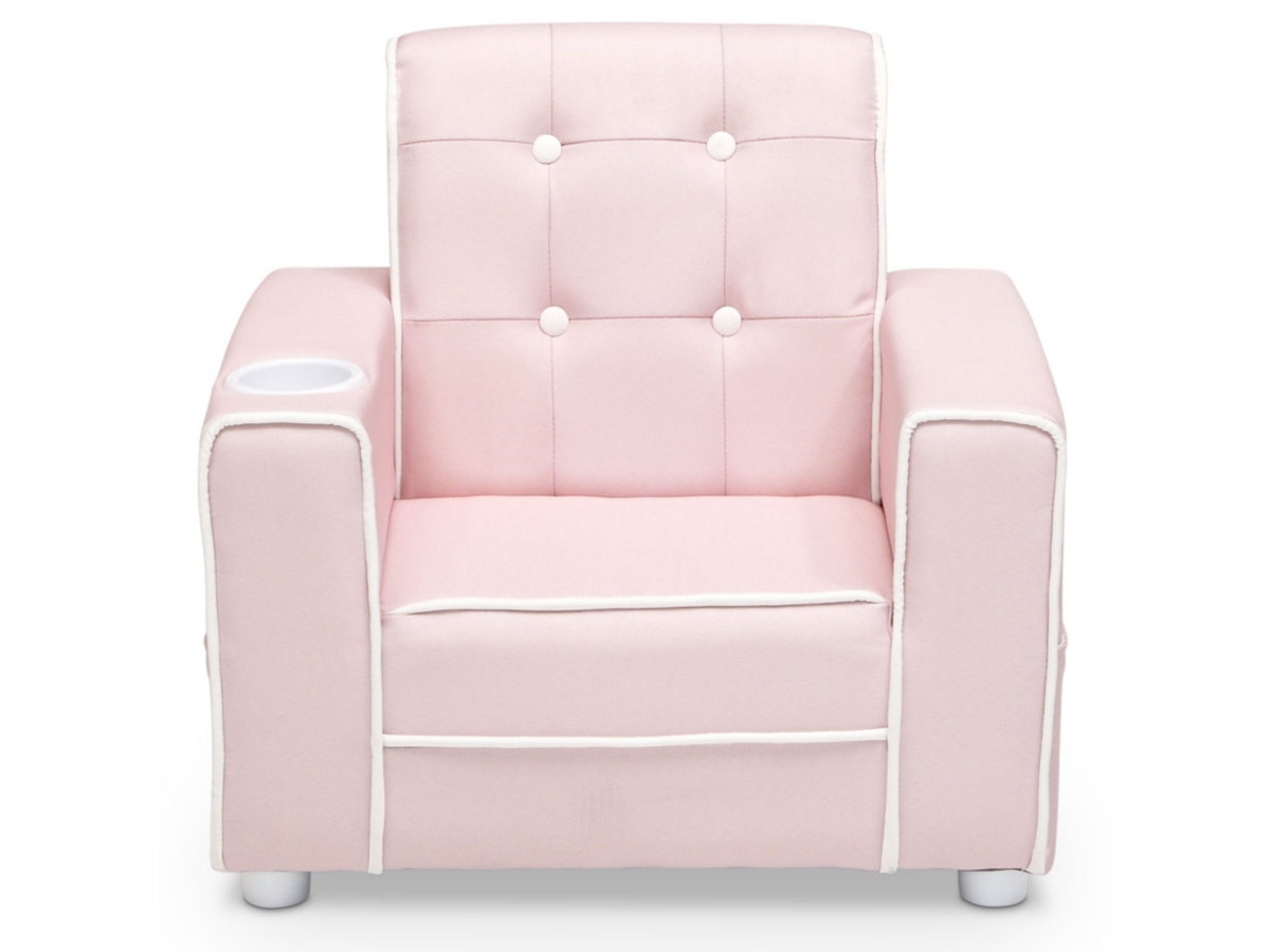 Delta Children Chelsea Kids Upholstered Chair with Cup Holder, Pink, large