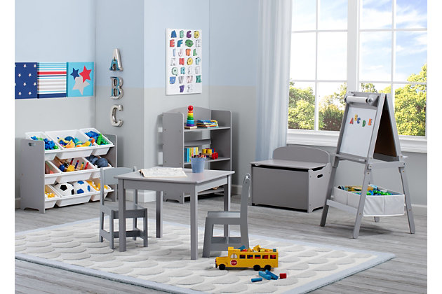 When playtime is done, the cleanup begins, and the MySize 9 Bin Plastic Toy Organizer from Delta Children makes it easier than ever to tidy up. Featuring nine (9) plastic storage bins in varying sizes, this toy organizer for kids is more versatile than traditional toy boxes, since kids can clearly view and select their favorite toys. The frame of this toy organizer is constructed from sturdy wood to ensure durability and encourage years of creative play. Available in a number of beautiful colors. Coordinates with other items in the MySize Collection from Delta Children. Delta Children was founded around the idea of making safe, high-quality children's furniture affordable for all families. They know there's nothing more important than safety when it comes your child's space. That's why all Delta Children products are built with long-lasing materials to ensure they stand up to years of jumping and playing. Plus, they are rigorously tested to meet or exceed all industry safety standards.AGE RANGE: Recommended for ages 3+ | A PLACE FOR EVERYTHING: Nine (9) plastic bins in varying sizes easily stow books, toys, art supplies or books | QUALITY CRAFTSMANSHIP: Frame is made from strong wood, bins are made of durable plastic | IDEAL SIZE: Assembled Dimensions: 33.375 inches W x 11.75 inches D x 23.5 inches H Small bins: 11.5 inches L x 7.75 inches W x 5 inches H Large bins: 15.25 inches L x 11.5 inches W x 5 inches H | 0