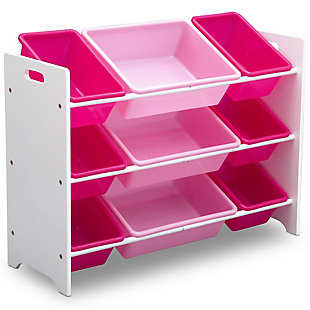 When playtime is done, the cleanup begins, and the MySize 9 Bin Plastic Toy Organizer from Delta Children makes it easier than ever to tidy up. Featuring nine (9) plastic storage bins in varying sizes, this toy organizer for kids is more versatile than traditional toy boxes, since kids can clearly view and select their favorite toys. The frame of this toy organizer is constructed from sturdy wood to ensure durability and encourage years of creative play. Available in a number of beautiful colors. Coordinates with other items in the MySize Collection from Delta Children. Delta Children was founded around the idea of making safe, high-quality children's furniture affordable for all families. They know there's nothing more important than safety when it comes your child's space. That's why all Delta Children products are built with long-lasing materials to ensure they stand up to years of jumping and playing. Plus, they are rigorously tested to meet or exceed all industry safety standards.AGE RANGE: Recommended for ages 3+ | A PLACE FOR EVERYTHING: Nine (9) plastic bins in varying sizes easily stow books, toys, art supplies or books | QUALITY CRAFTSMANSHIP: Frame is made from strong wood, bins are made of durable plastic | IDEAL SIZE: Assembled Dimensions: 33.375 inches W x 11.75 inches D x 23.5 inches H; Small bins: 11.5 inches L x 7.75 inches W x 5 inches H Large bins: 15.25 inches L x 11.5 inches W x 5 inches H | 0