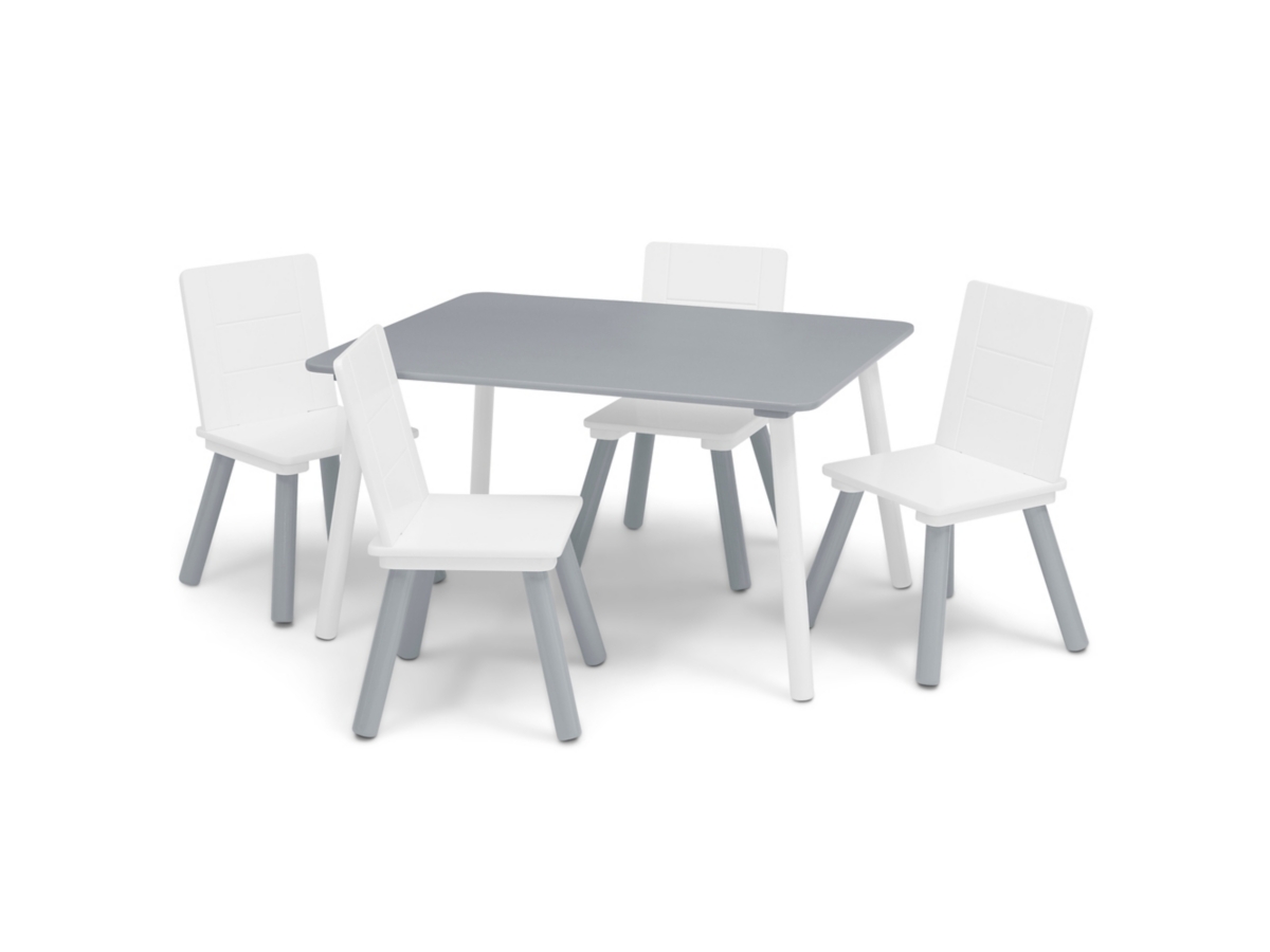 Delta Children Kids Table and Chair Set (4 Chairs Included), White/Gray, large