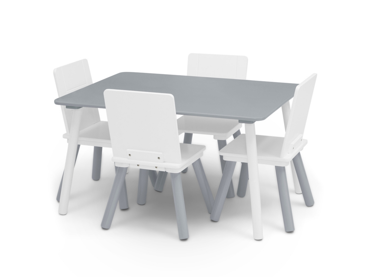 Delta Children Kids Table and Chair Set (4 Chairs Included), White/Gray, large