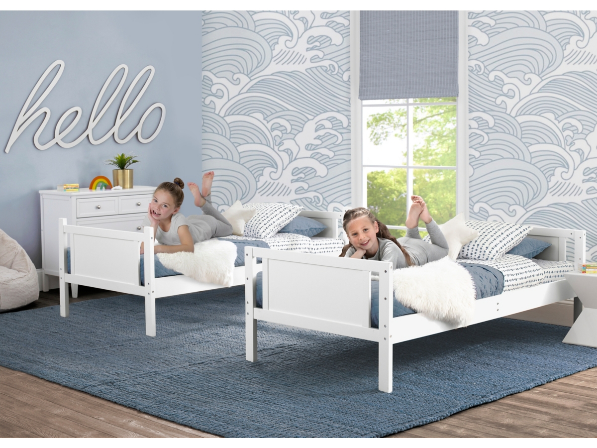 Delta Children Convertible Twin Over Twin Wood Bunk Bed with Ladder and Guardrails, White, large