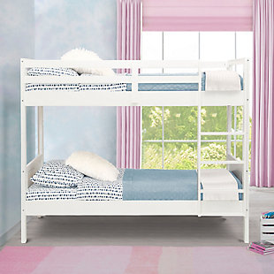 Delta Children Convertible Twin Over Twin Wood Bunk Bed with Ladder and Guardrails, White, rollover