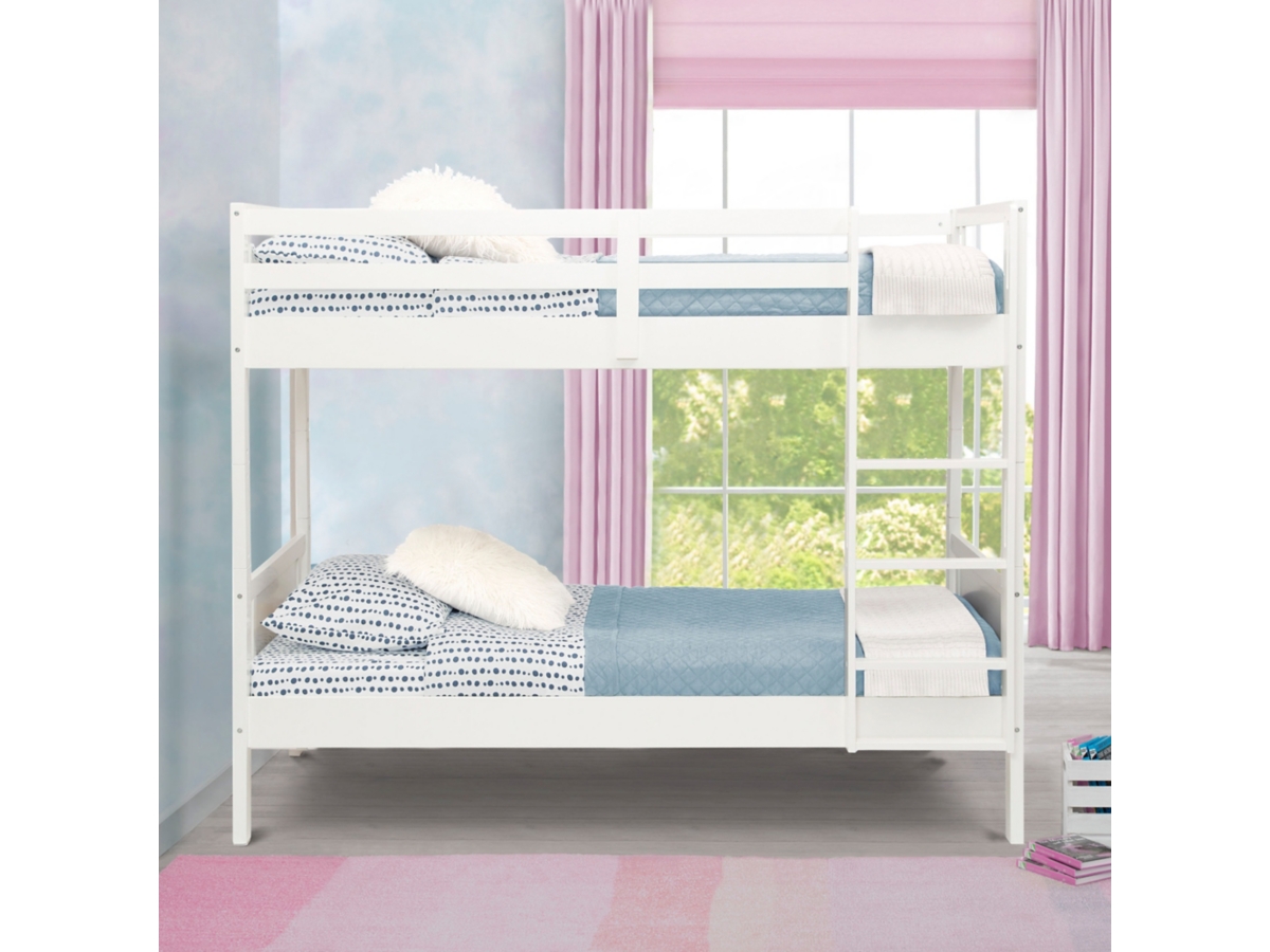 Delta Children Convertible Twin Over Twin Wood Bunk Bed with Ladder and Guardrails, White, large