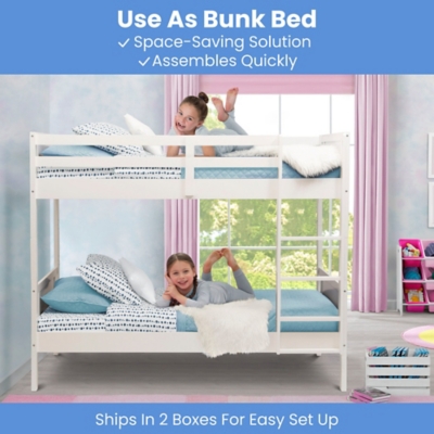 Delta Children Convertible Twin Over Twin Wood Bunk Bed with Ladder and Guardrails, White, large
