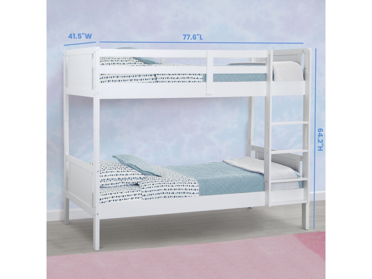 Delta Children Convertible Twin Over Twin Wood Bunk Bed with Ladder and Guardrails, White, large