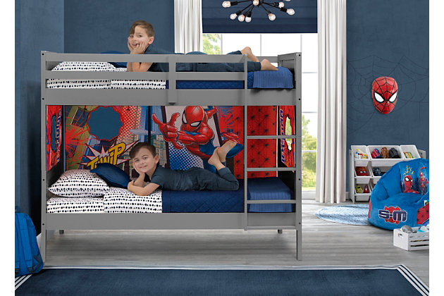 This Convertible Over Wood Bunk Bed with Ladder and Guardrails by Delta Children is the perfect solution for shared or spaces. Beautiy made and incredibly versatile, this bunk bed provides the flexibility to convert into two separate beds. The bed's classic design ensures it coordinates with any décor, and it's constructed from made-to-last materials to ensure safety, stability and longevity. The top bunk features a 14-inch guardrail all around to keep your little one safe throughout the night. Pair this bunk bed with coordinating tents by Delta Children to complete your bedroom (tents sold separately). Assembly required. 250-pound weight capacity per bed (500 pounds total). The Consumer Product Safety Commission recommends that top bunks not be used for children under 6 years of age. Mattresses not included. Bunk bed mattress should not exceed 8 inches in thickness. Delta Children was founded around the idea of ma safe, high-quality children's furniture affordable for all families. They know there's nothing more important than safety when it comes to your child's space. That's why all Delta Children products are built with long-lasting materials to ensure they stand up to years of jumping and playing. Plus, they are rigorously tested to meet or exceed all industry safety standards.SPACE SAVER: This bunk bed makes the most out of your kid's space. Assembled dimensions: 77.6"L x 41.5"W x 64.2"H. As individual beds, beds measure 77.6"L x 41.5"W x 27.75"H and 26"H | CONVERTS INTO 2 SEPARATE BEDS: This convertible bunk bed can easily be separated into 2 free-standing size beds. The flexible design of these beds ensures longevity for years of use. Please note, this bunk bed arrives in multiple boxes | SAFE AND SECURE: Top bunk features 14"H safety rails all around, and is equipped with a sturdy 4 step ladder for easy access. Bunk bed mattress should not exceed 8 inches in thickness. 250 lb. weight capacity per bed (500 lb. total) | DURABLE CONSTRUCTION: Made of sustainable Rubberwood and TSCA compliant engineered wood. Sturdy construction withstands years of climbing and use. We use a non-toxic multi-step painting process that is lead and phthalate safe | COMPLETE YOUR CHILD'S BEDROOM: Add our coordinating character or patterned tents to create a fun and creative space for your children (tents sold separately)