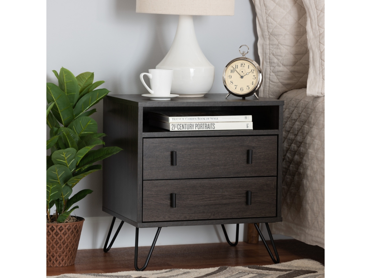 Baxton Studio Glover 2 Drawer Nightstand Ashley