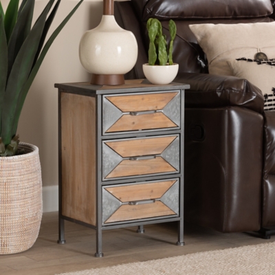 Baxton Studio Laurel 3-Drawer Nightstand, Gray/Oak Brown