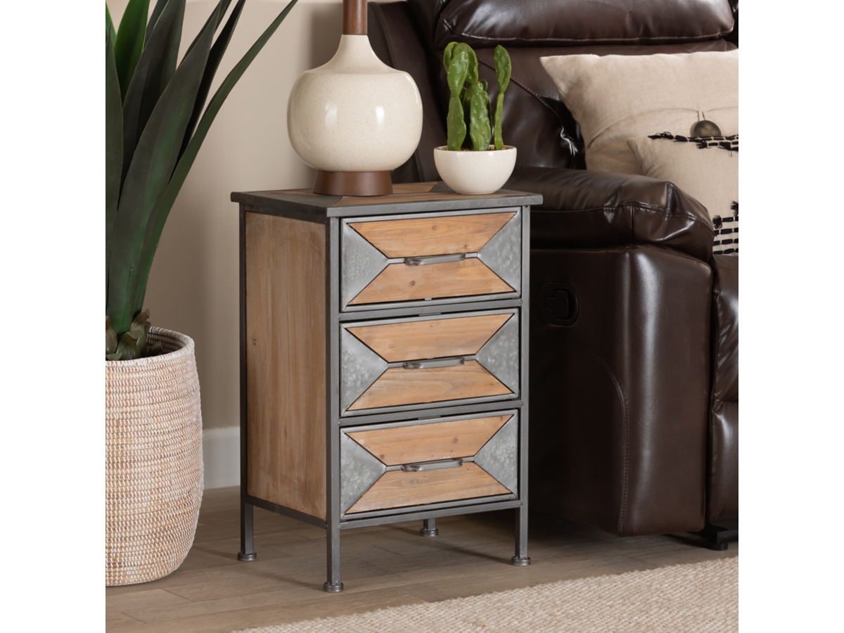 Baxton Studio Laurel 3 Drawer Nightstand