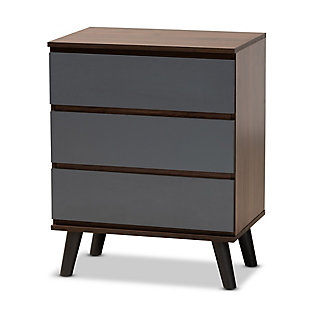 Baxton Studio Roldan Modern and Contemporary Two-Tone Walnut and Grey Finished Wood 3-Drawer Bedroom Chest, , large