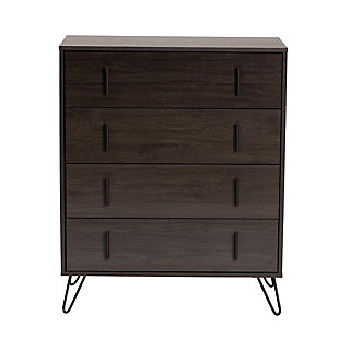 Baxton Studio Baldor Modern and Contemporary Dark Brown Finished Wood and Black Metal 4-Drawer Bedroom Chest, , large