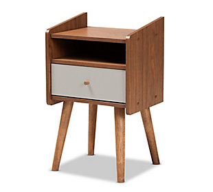 Baxton Studio Elario Mid-Century Modern Two-Tone Grey and Walnut Brown Finished Wood 1-Drawer Nightstand, , large