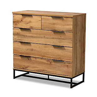 Baxton Studio Franklin Modern and Contemporary Oak Finished Wood and Black Finished Metal 5-Drawer Bedroom Chest, , large
