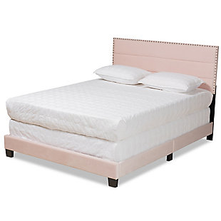 Baxton Studio Tamira Modern and Contemporary Glam Light Pink Velvet Fabric Upholstered Full Size Panel Bed, Light Pink/Black, large