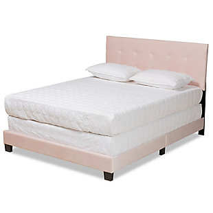Baxton Studio Caprice Modern and Contemporary Glam Light Pink Velvet Fabric Upholstered Queen Size Panel Bed, Light Pink/Black, large