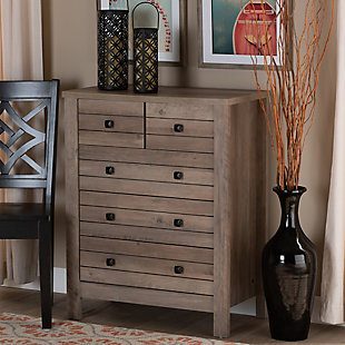 Baxton Studio Derek Modern and Contemporary Transitional Natural Oak Finished Wood 5-Drawer Chest, , rollover