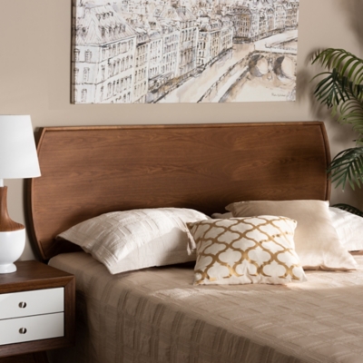 Baxton Studio Laurien Mid-Century Modern Ash Walnut Finished Wood Size Headboard, Ash Walnut, large