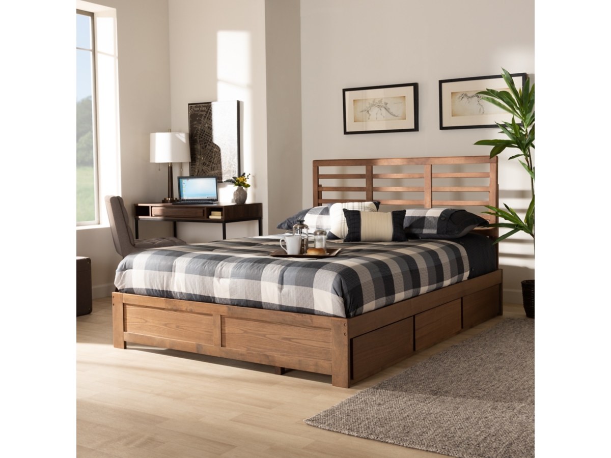 Baxton Studio Piera Modern and Contemporary Transitional Ash Walnut Brown Finished Wood Full Size 3-Drawer Platform Storage Bed
