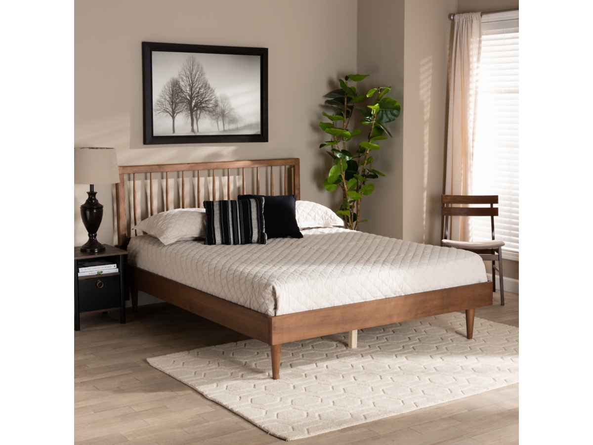 Baxton Studio Sora Mid-Century Modern Ash Walnut Finished Wood King Size Platform Bed
