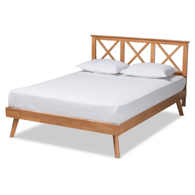 Baxton Studio Galvin Modern and Contemporary Brown Finished Wood Twin Size Platform Bed, Brown, grid