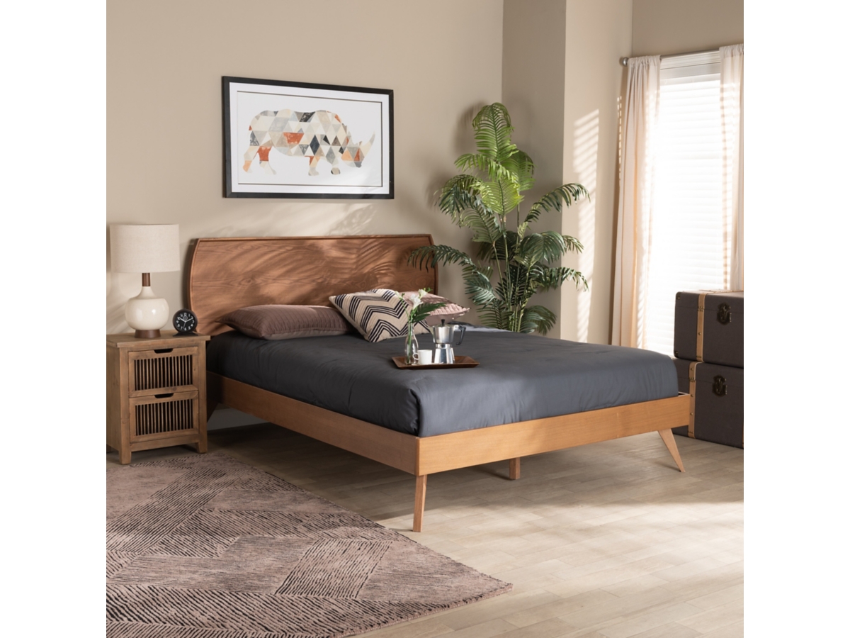 Baxton Studio Anzia Mid-Century Modern Walnut Finished Wood Queen Size Platform Bed Baxton Studio Anzia Mid-Century Modern Walnut Finished Wood Queen Size Platform Bed