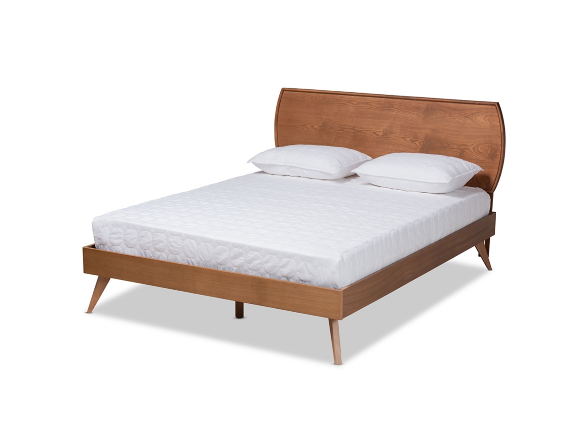 Baxton Studio Aimi Mid-Century Modern Walnut Brown Finished Wood Queen Size Platform Bed