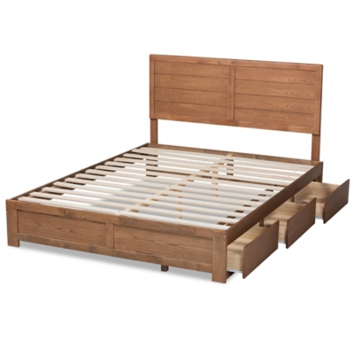 Baxton Studio Lisa Modern and Contemporary Transitional Ash Walnut Brown Finished Wood Full Size 3-Drawer Platform Storage Bed, Ash Walnut, large