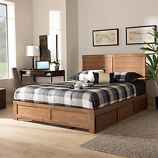 Baxton Studio Lisa Modern and Contemporary Transitional Ash Walnut Brown Finished Wood Queen Size 3-Drawer Platform Storage Bed, Ash Walnut, rollover