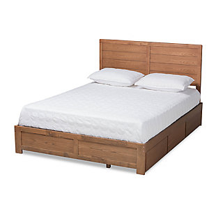 Baxton Studio Lisa Modern and Contemporary Transitional Ash Walnut Brown Finished Wood Queen Size 3-Drawer Platform Storage Bed, Ash Walnut, large
