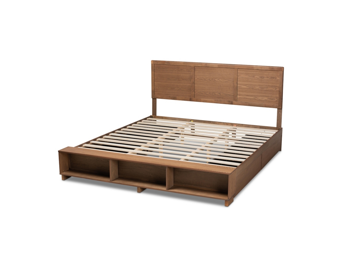 Baxton Studio Tamsin Wood King Size 4 Drawer Platform Storage Bed with Built In Shelves