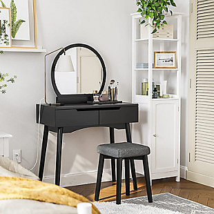 VASAGLE Makeup Vanity Desk with Rounded Mirror, , rollover