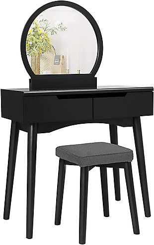 VASAGLE Makeup Vanity Desk with Rounded Mirror, , large