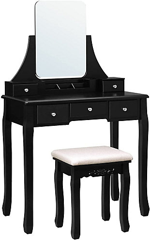 VASAGLE Dressing Table Set with Large Frameless Mirror for Makeup, , large