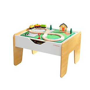 KidKraft Reversible Wooden Activity Table with Board and Train Set, Gray and Natural, , rollover