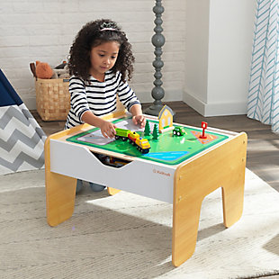 KidKraft Reversible Wooden Activity Table with Board and Train Set, Gray and Natural, , large