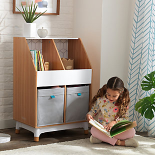 KidKraft Mid-Century Kid™ Wooden Bin Storage Unit, Toy Box, Furniture for Kids with 2 Storage Cubes, , large