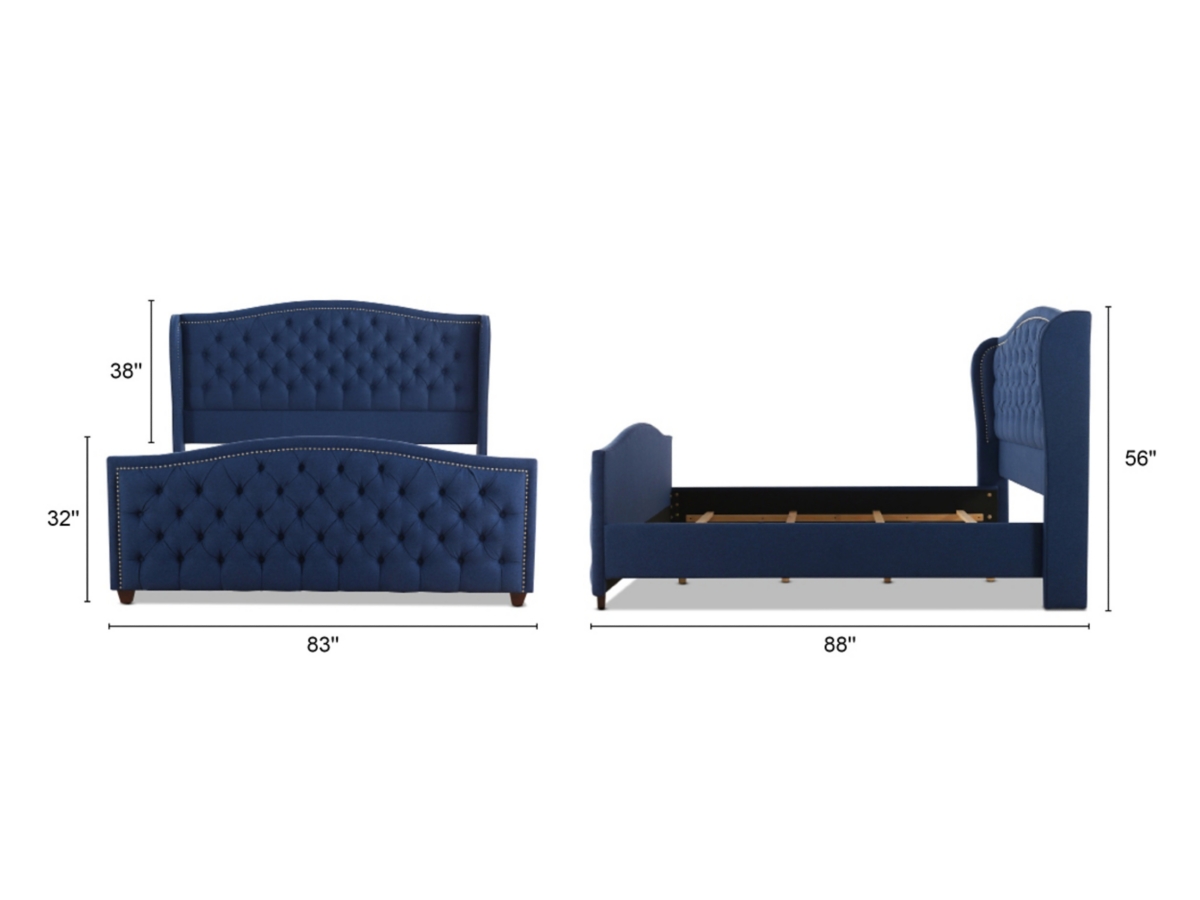 つる姫ページ①② Marcella Upholstered Shelter Headboard Bed Set, King, Silver